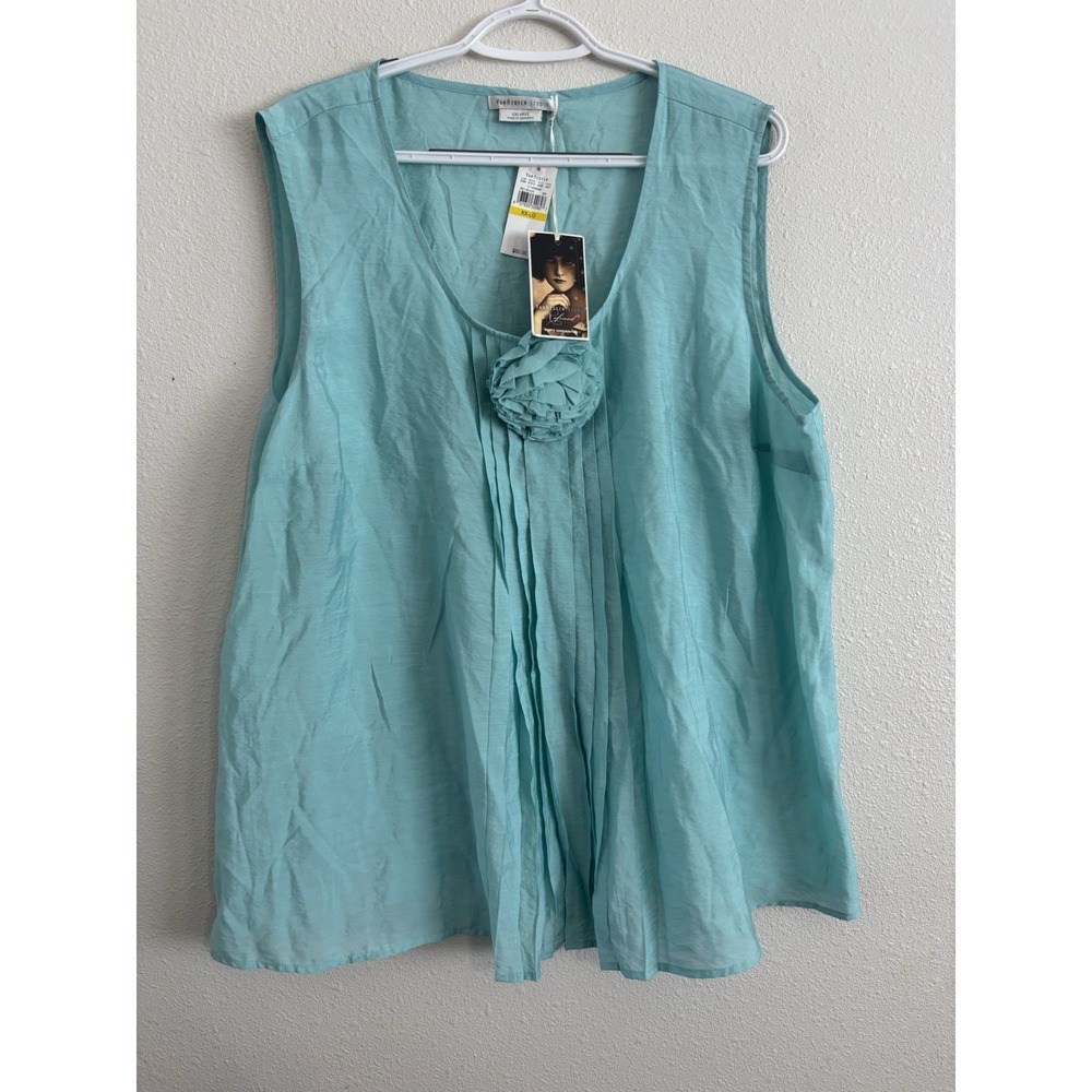 Van Heusen Studio Womens XXL Sea Island Aqua Sleeveless Blouse Flower NWT